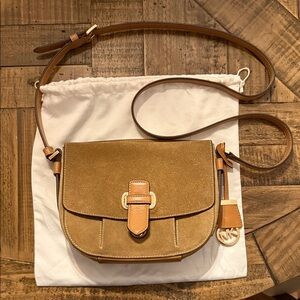 Michael Kors Romy - Suede Brown Crossbody Bag with Gold Accents